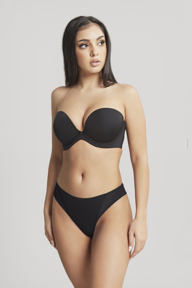 Cleo by Panache Faith gładki usztywniany biustonosz plunge strapless czarny