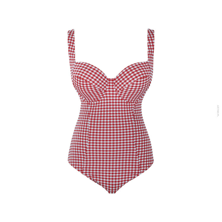 Panache Swim Paloma Balcony Swimsuit Red Gingham strój kąpielowy jednoczęściowy kostium kąpielowy