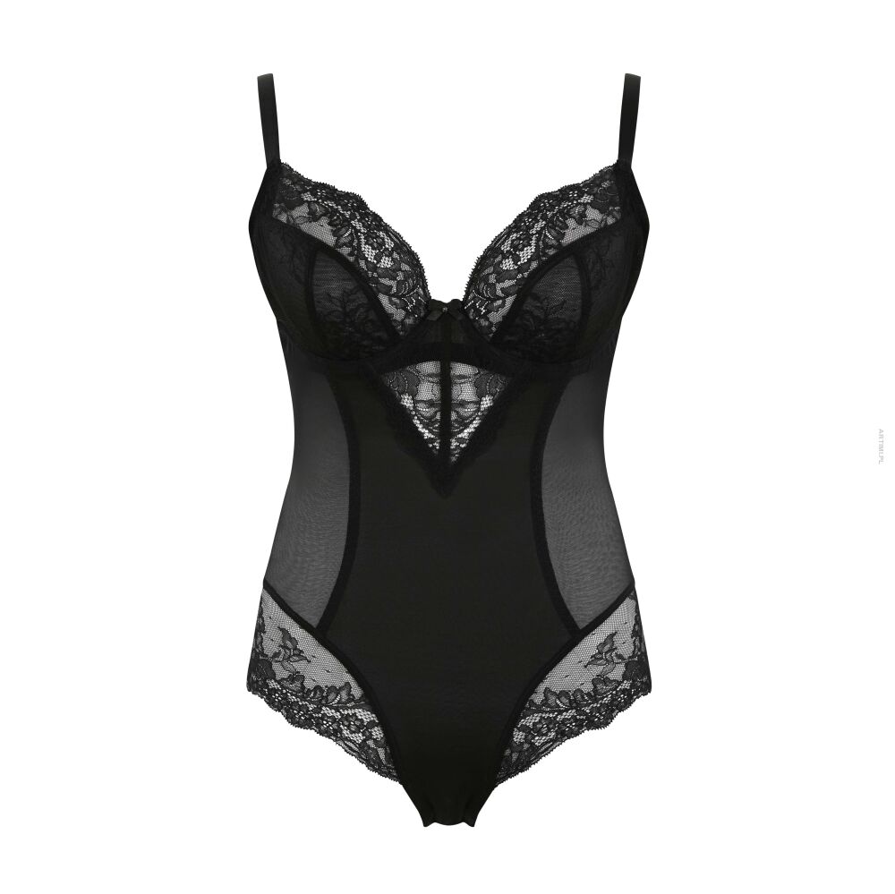 Panache Ana koronkowe body z biustonoszem plunge czarne